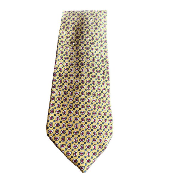 Polo Ralph Lauren Silk Neck Tie Yellow Paisley Smooth Foulard Hand Made in Italy - Picture 1 of 6